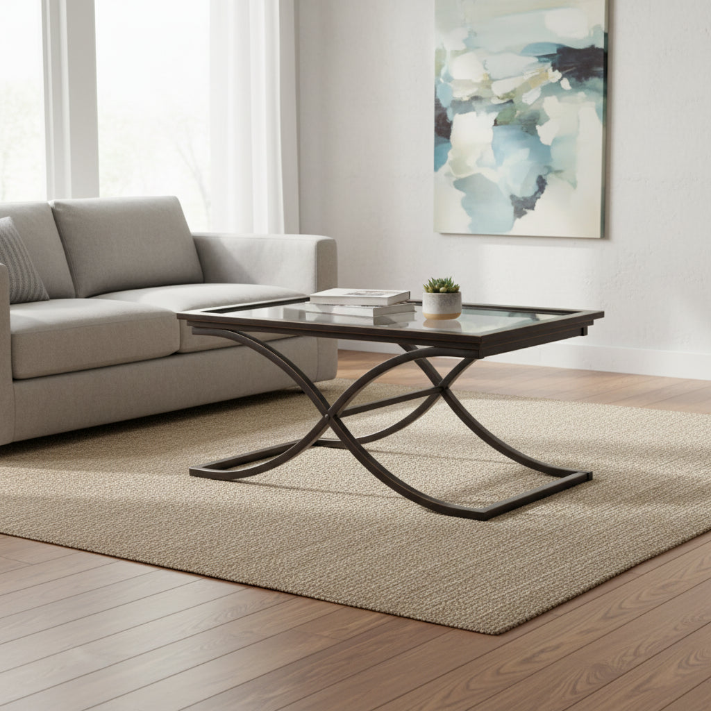  Bugleweed Black/Copper Distressed Metal and Tempered Glass Glam Coffee Table