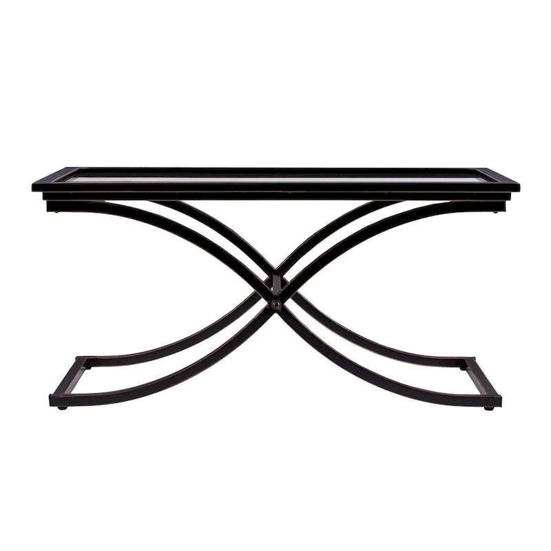 Bugleweed Black/Copper Distressed Metal and Tempered Glass Glam Coffee Table