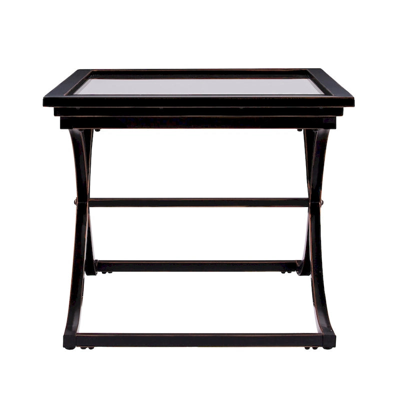 Bugleweed Black/Copper Distressed Metal and Tempered Glass Glam Coffee Table