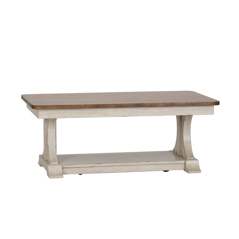 Antique White with Chestnut Rectangular Cocktail Table