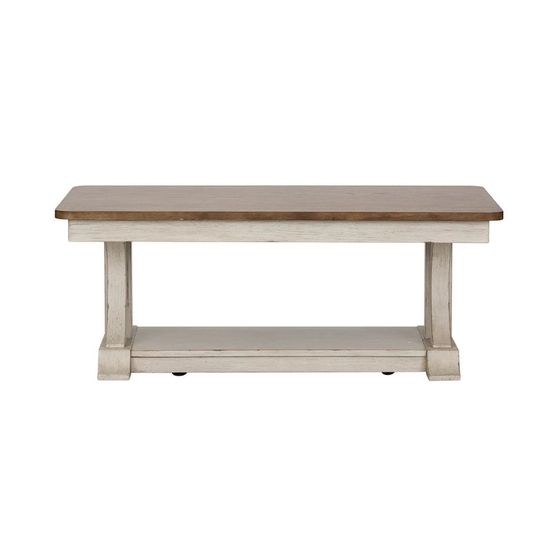 Antique White with Chestnut Rectangular Cocktail Table