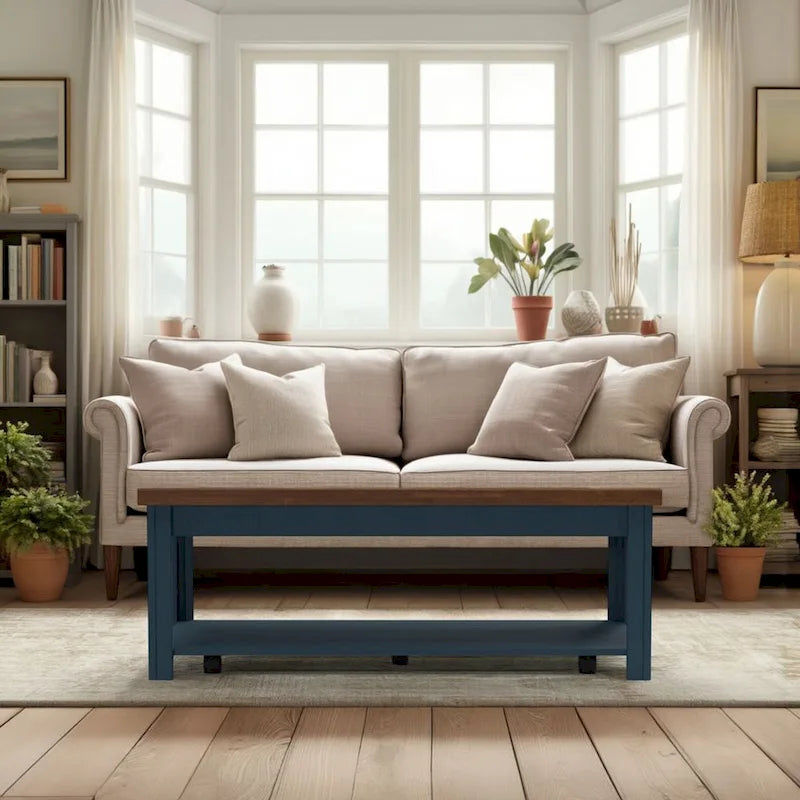 Nantucket 48 inch Coffee Table, No Assembly Required, Blue Denim and Whiskey