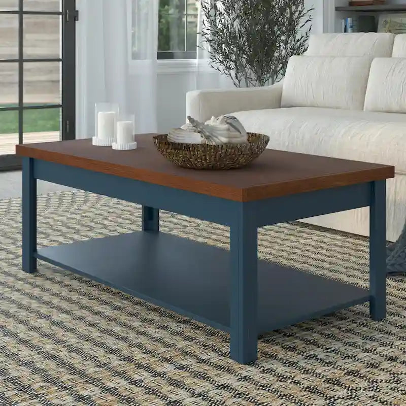 Nantucket 48 inch Coffee Table, No Assembly Required, Blue Denim and Whiskey