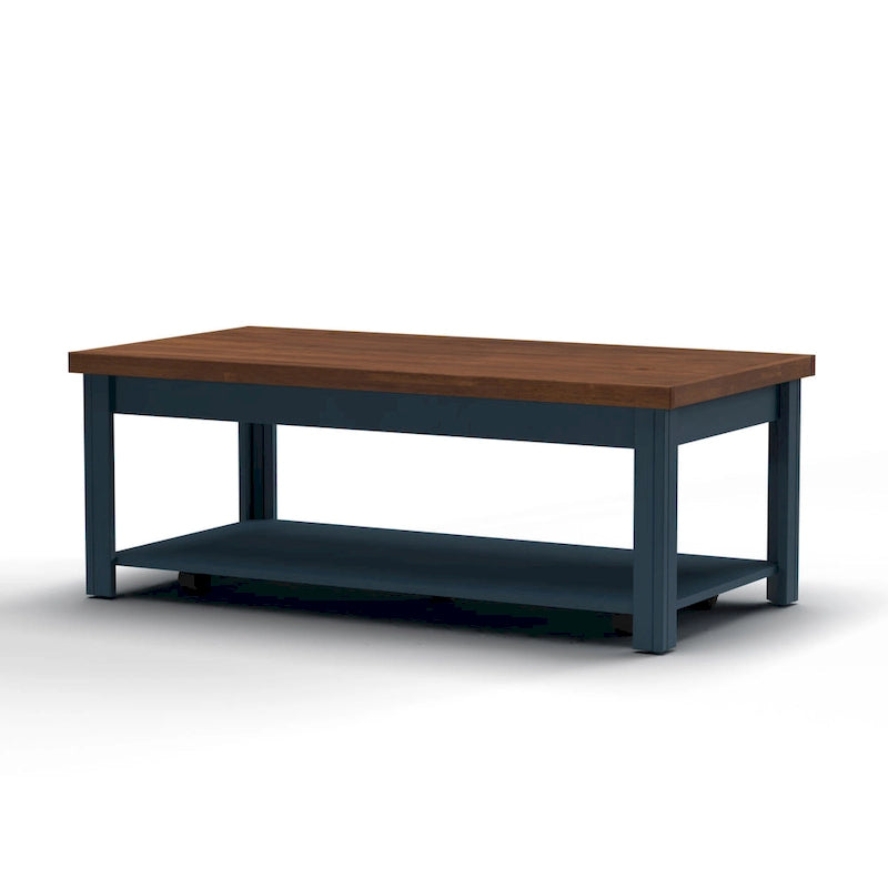 Nantucket 48 inch Coffee Table, No Assembly Required, Blue Denim and Whiskey